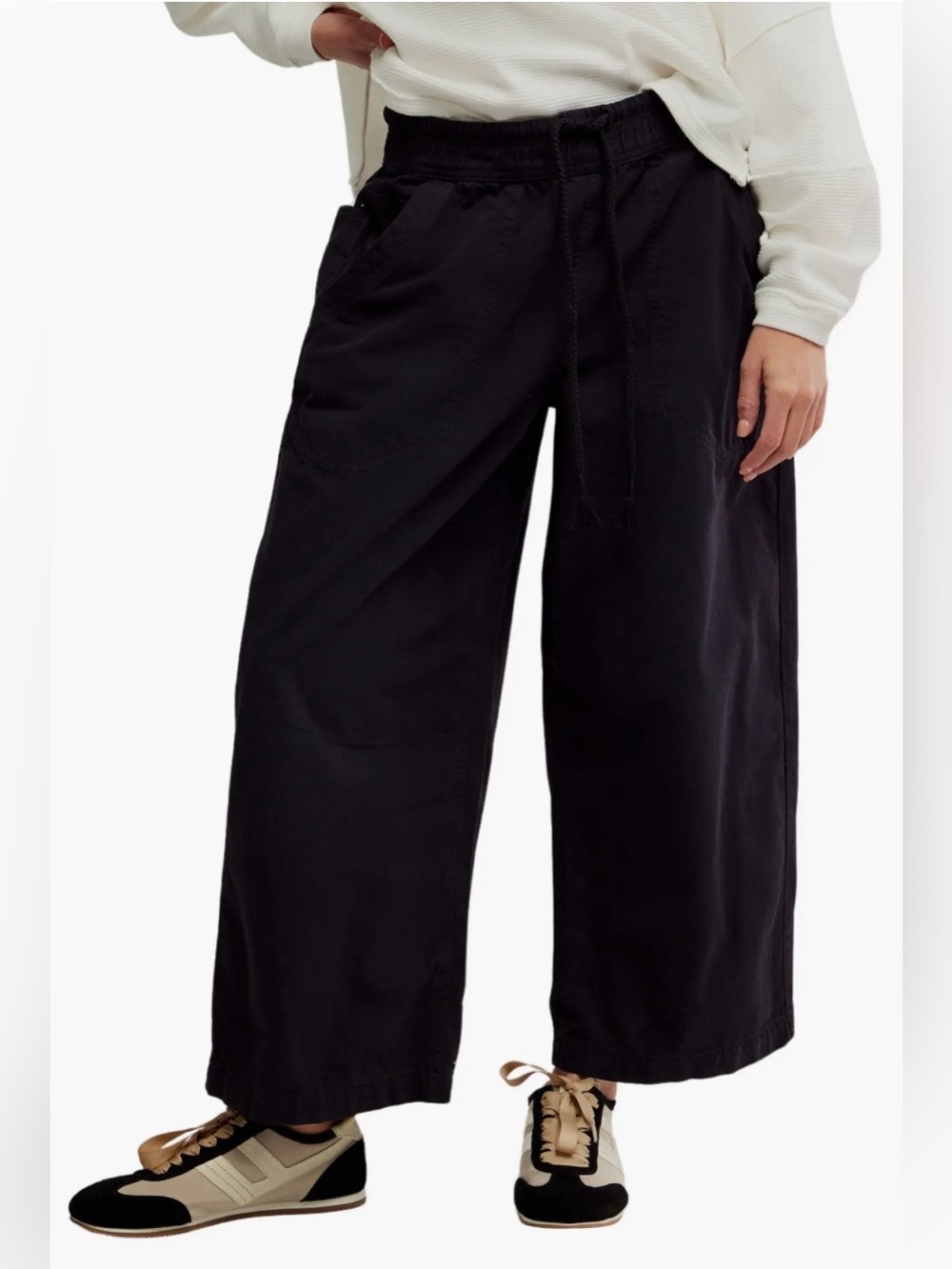 We The Free Black Wide-Leg Drawstring Pants